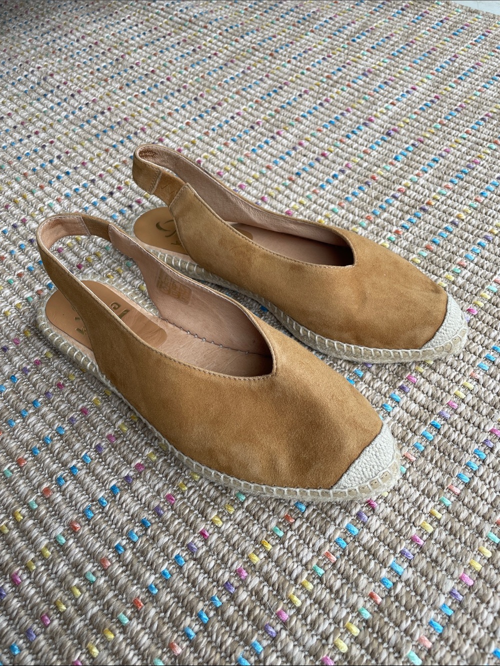 KANNA Leather Suede Slingback Espadrille Flats - Tan Size 38/8
